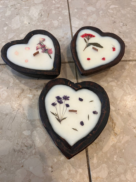 Wood Heart Doughbowl Candle