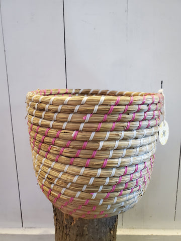 Pink + White Wicker Basket