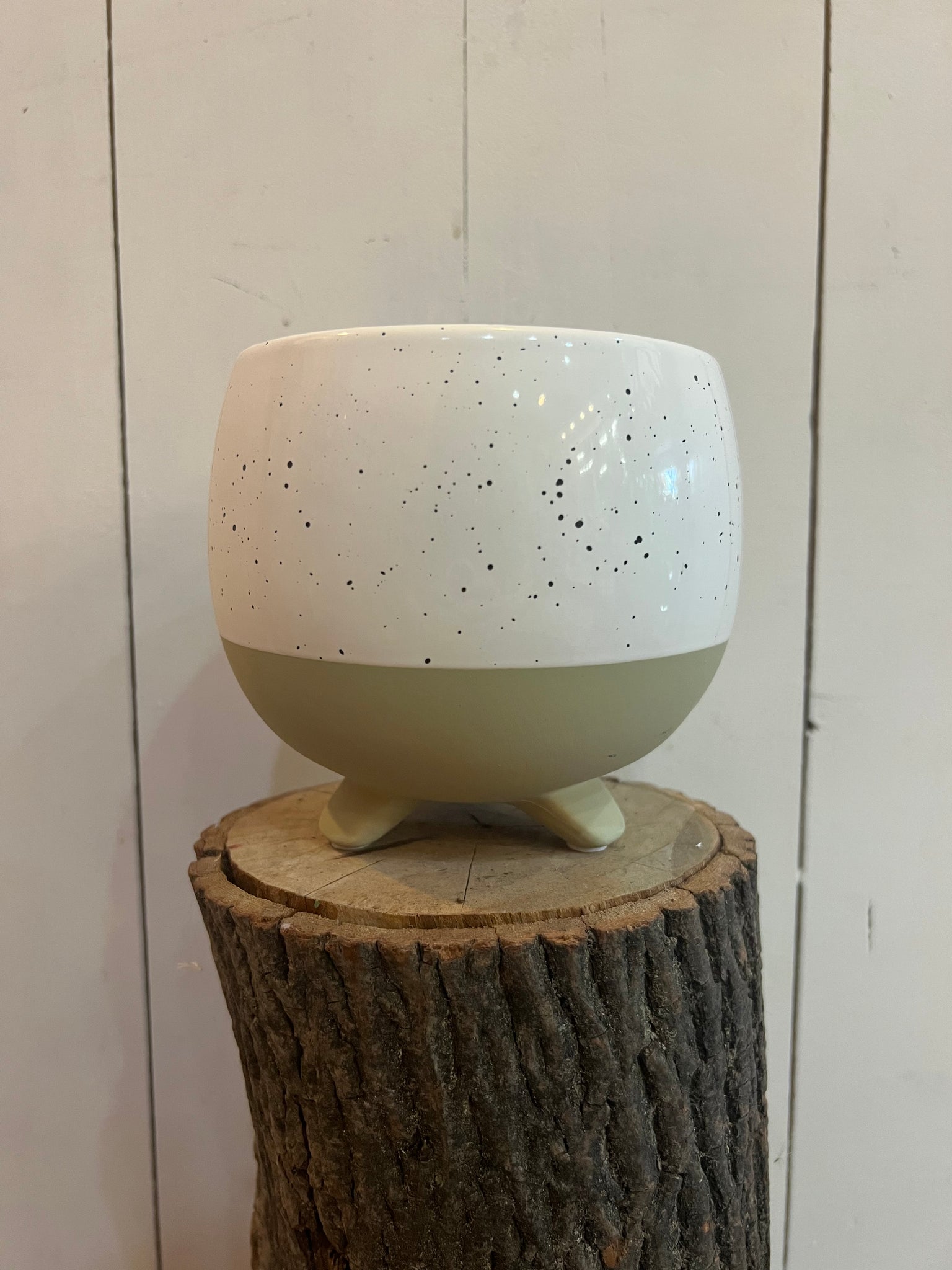 Two Toned Footed White Speckled Pot